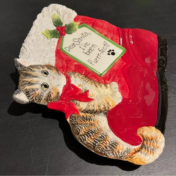 Fitz & Floyd Claus & Paws Cat Canapé Christmas Plate “Dear Santa “ Plate - Picture 3 of 11